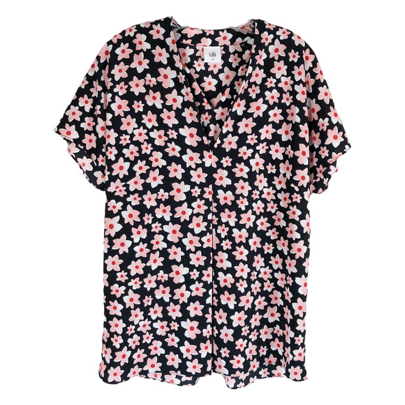Cabi Medium Top Harmony Floral Blouse Short Sleeve V Neck Chiffon Flowy 515 - Picture 4 of 13